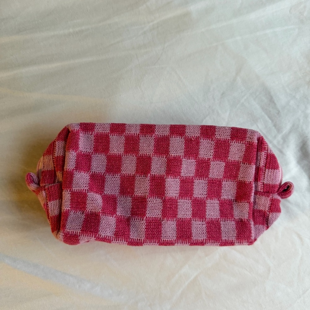 Checkered Pink Makeup Pouch